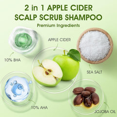 Texture gommage pomme cidre, efficace pour éliminer les impuretés du cuir chevelu.
