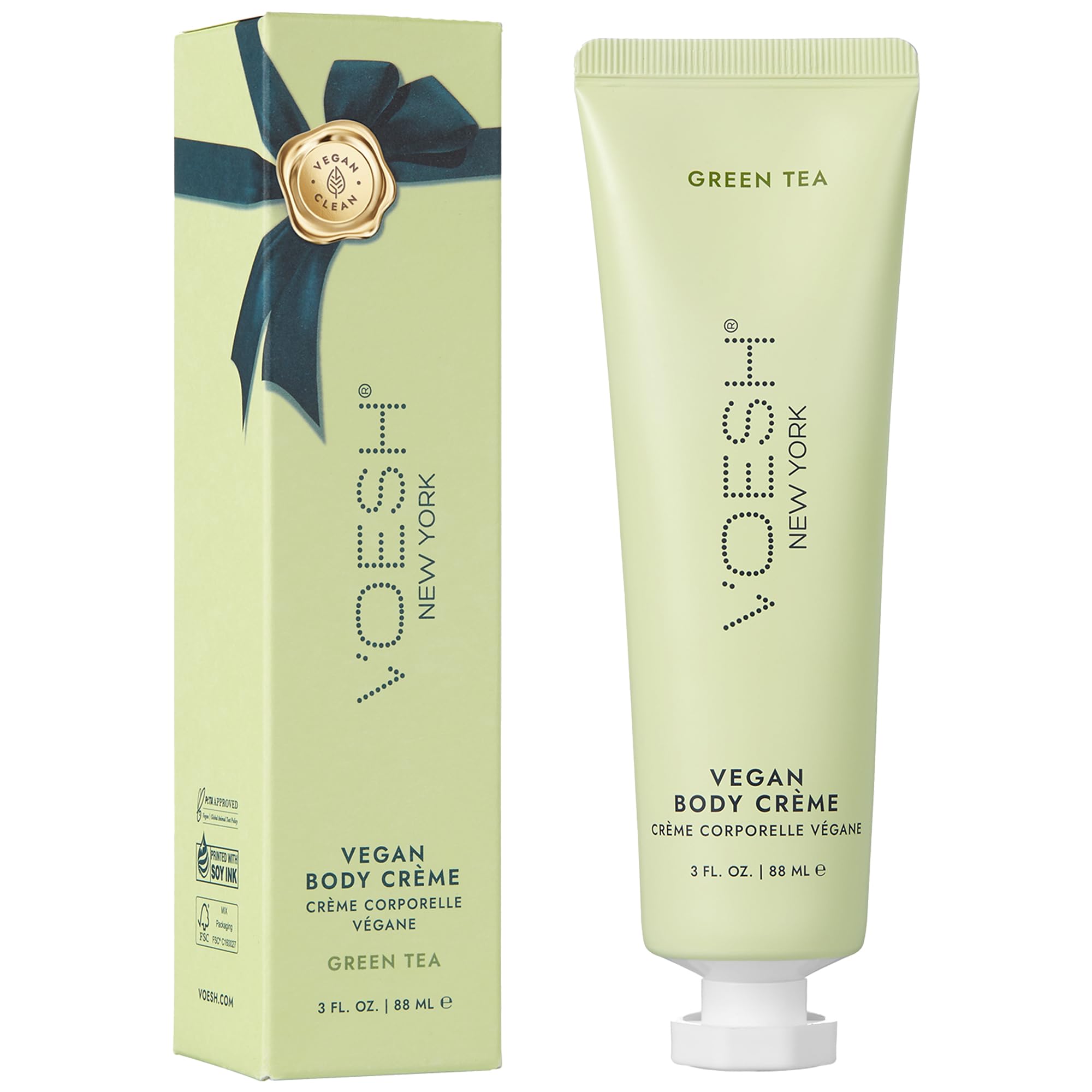 Voesh Crème végane pour le corps au thé vert, hydratation veloutée.