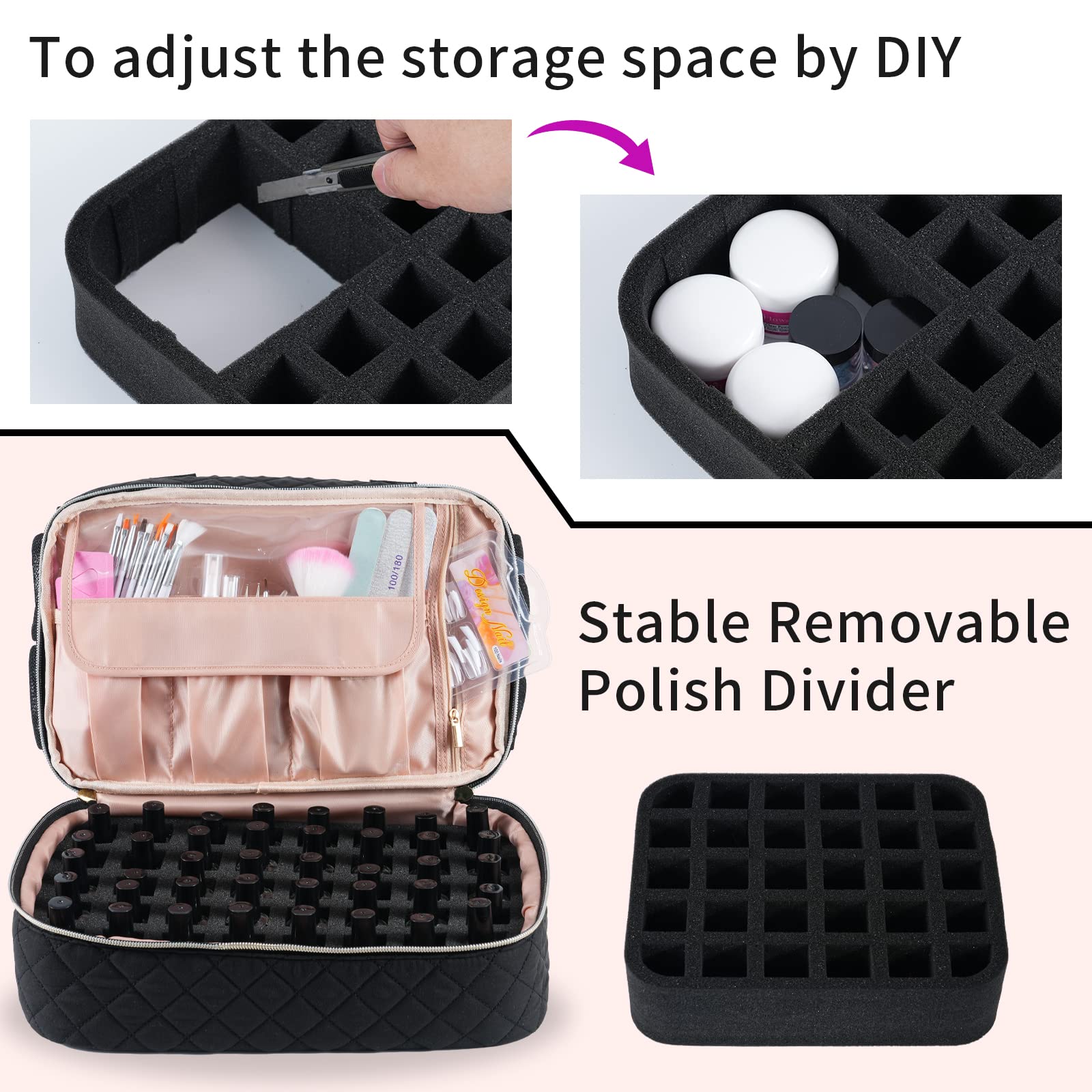 VOFIpremiAm Organisateur Vernis Noire avec poignée robuste pour déplacements faciles.