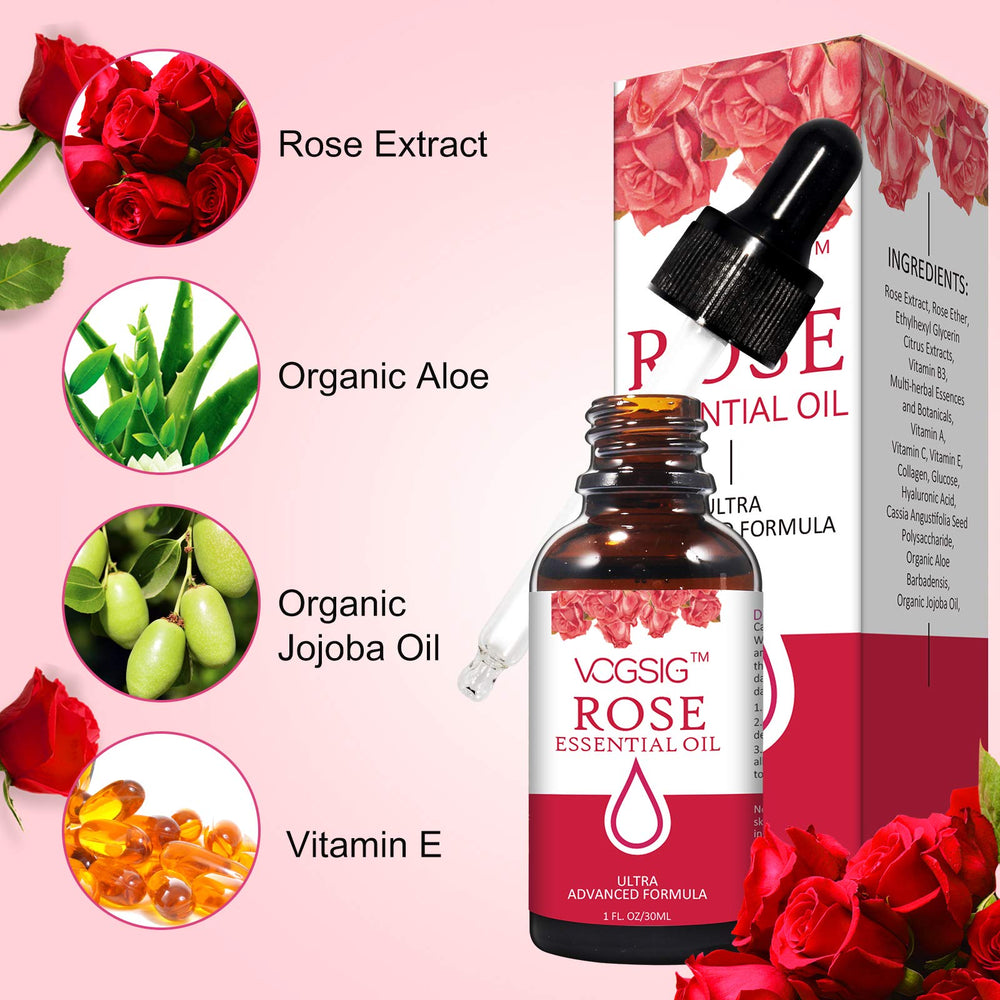VOGSIG Rose Bouteille Rose 30ml – présentation élégante pour aromathérapie.