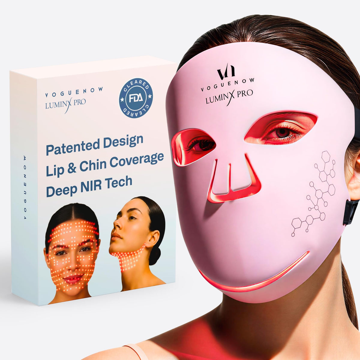 Masque VogueNow LuminX Pro – couverture DEL complète du visage pour usage quotidien.