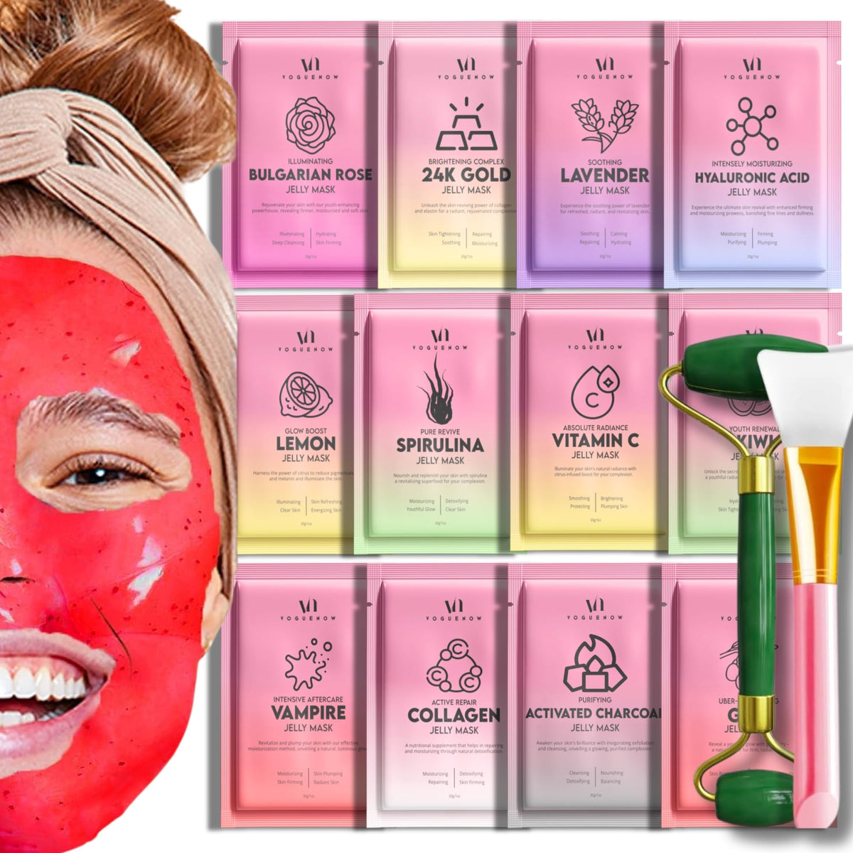 VogueNow masque gel visage rose bulgarien: éclar et hydratation