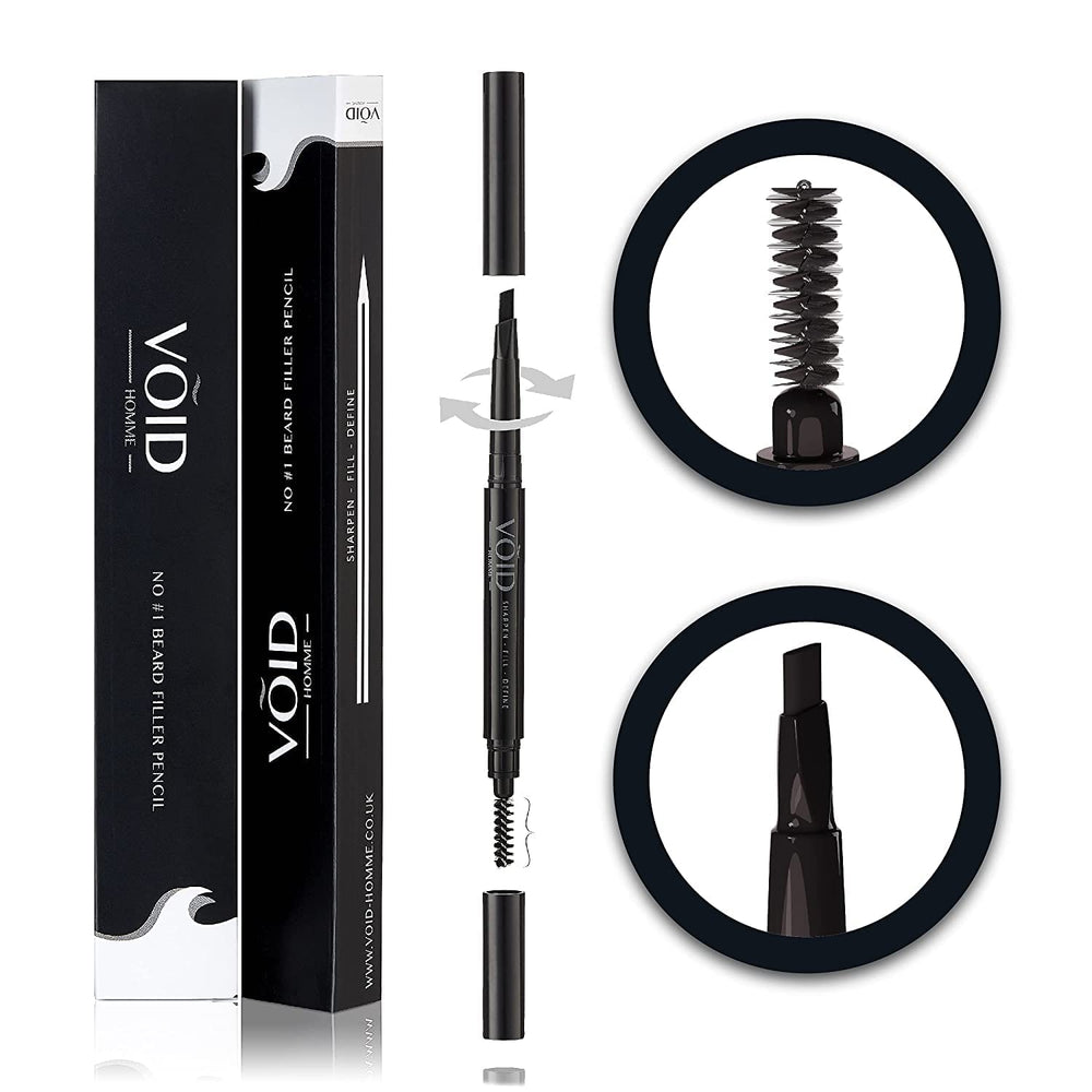 VOID Homme crayon remplisseur barbe brun foncé – avant/après pour un rendu naturel et dense.