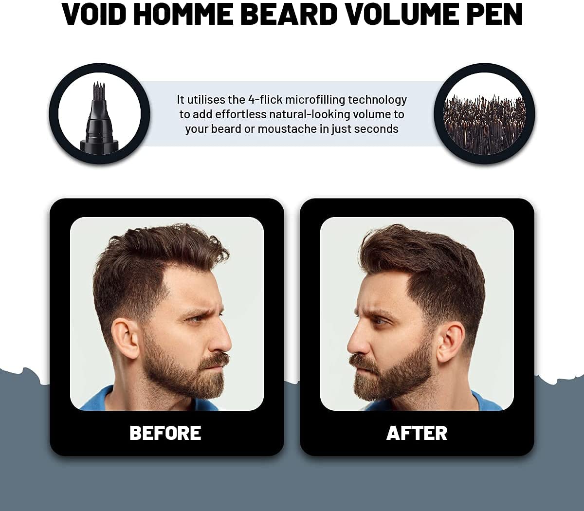  VOID Homme Stylo Barbe Noir – effet réaliste durable toute la journée sans effort.