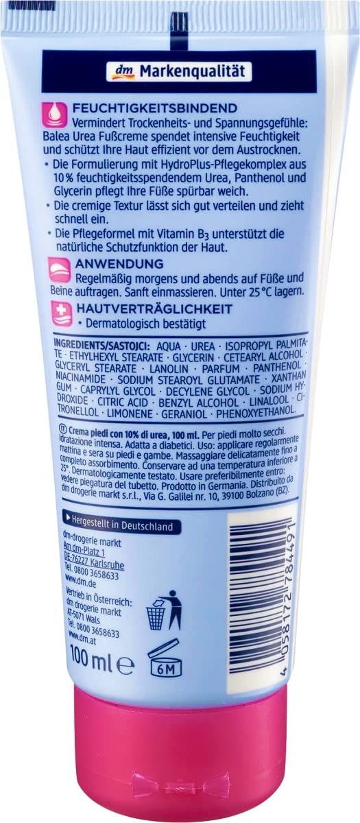 Volans Balea Crème Pieds Urea, texture crémeuse facile à étaler pour une application rapide.