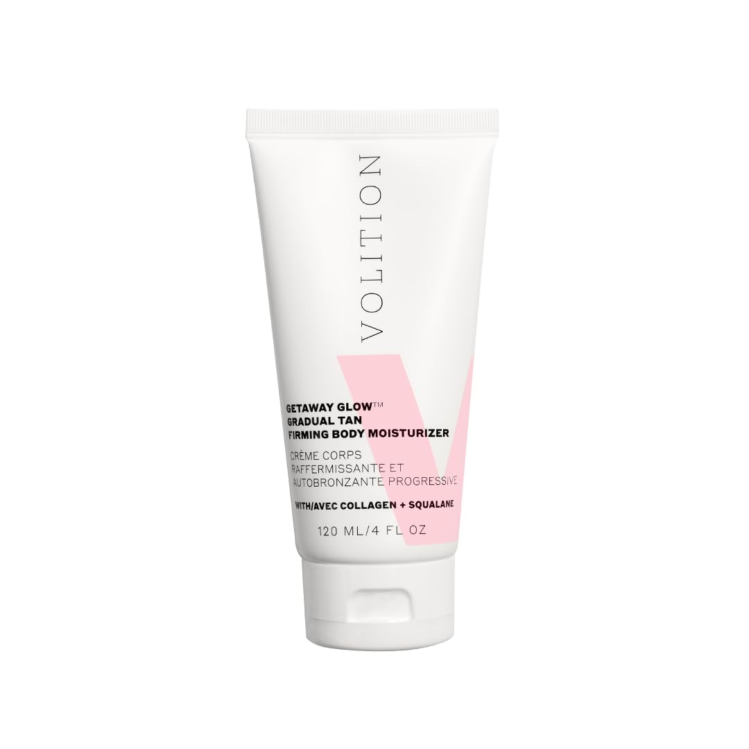 Volition Getaway Glow montre la bouteille, soin autobronzant progressif pour peau hydratée