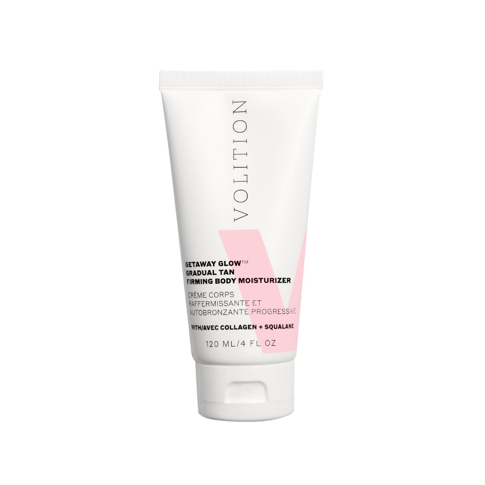 Volition Getaway Glow montre la bouteille, soin autobronzant progressif pour peau hydratée