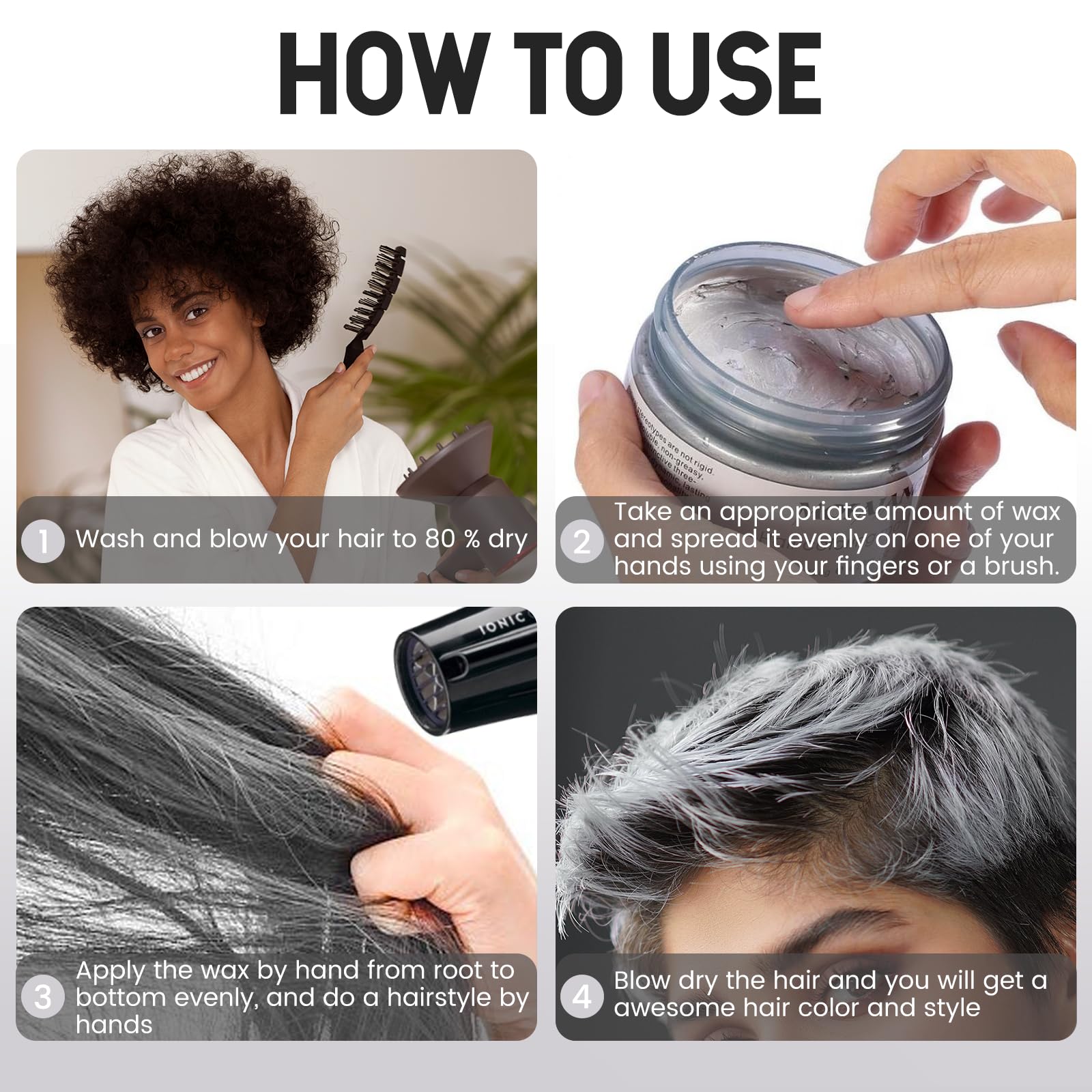 VOLLUCK Cire cheveux argent gris, parfum frais qui dure.