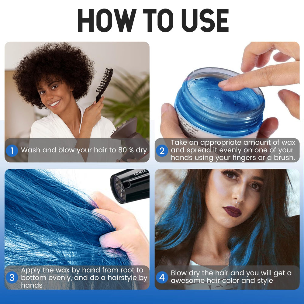 VOLLUCK cire coloration cheveux bleu pomade, sans dégâts et sans résidu tenace.