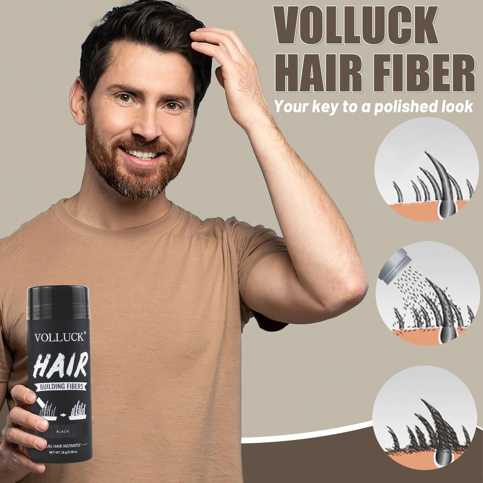 VOLLUCK fibres s enlevant facilement au shampooing sans résidu.