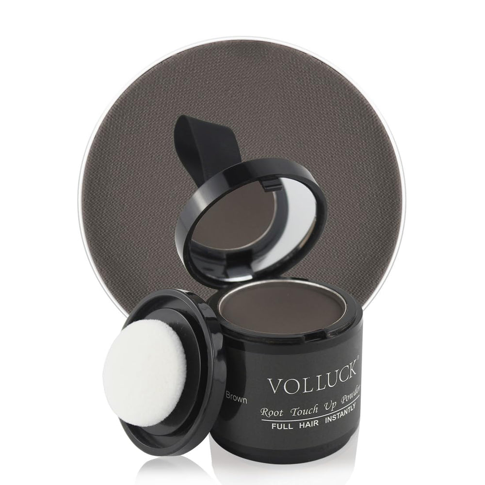 VOLLUCK Poudre de retouche racines brun foncé, compacte avec miroir pour retouches rapides.