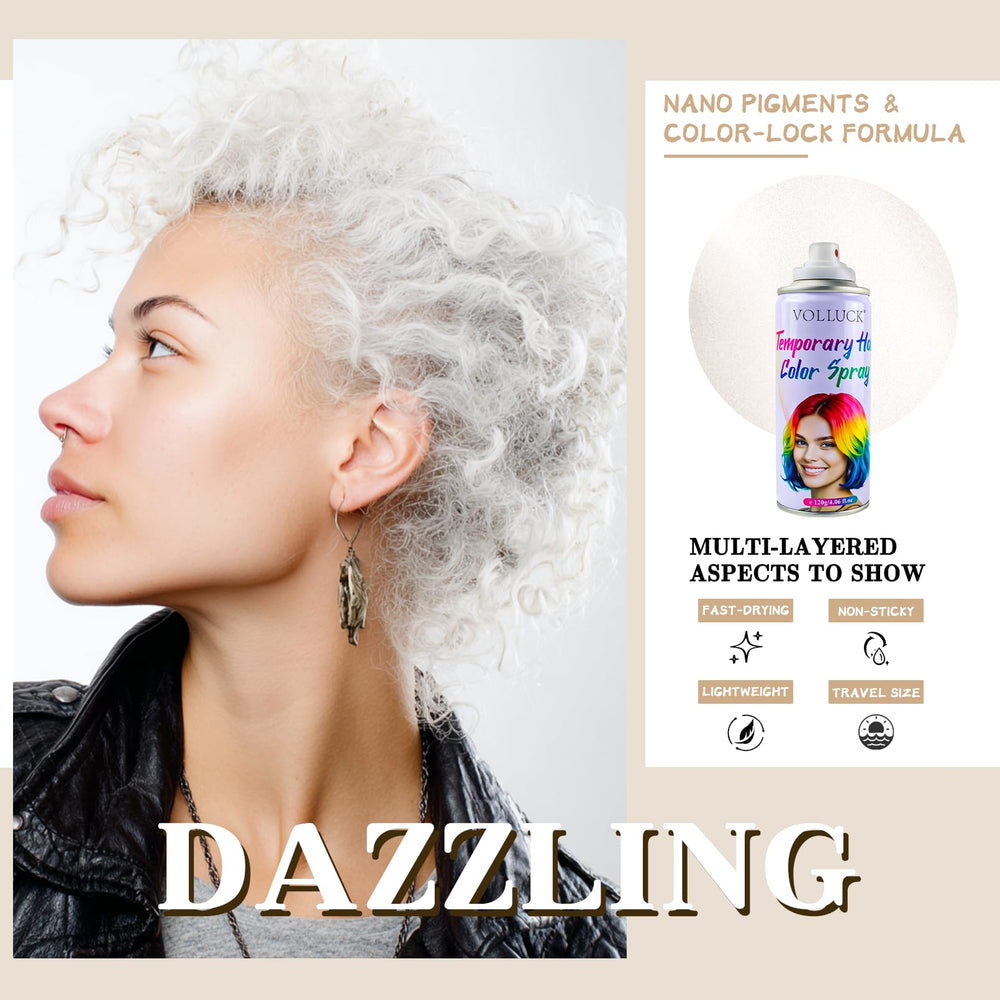 VOLLUCK spray-cheveux blanc, seche rapidement sans effet collant