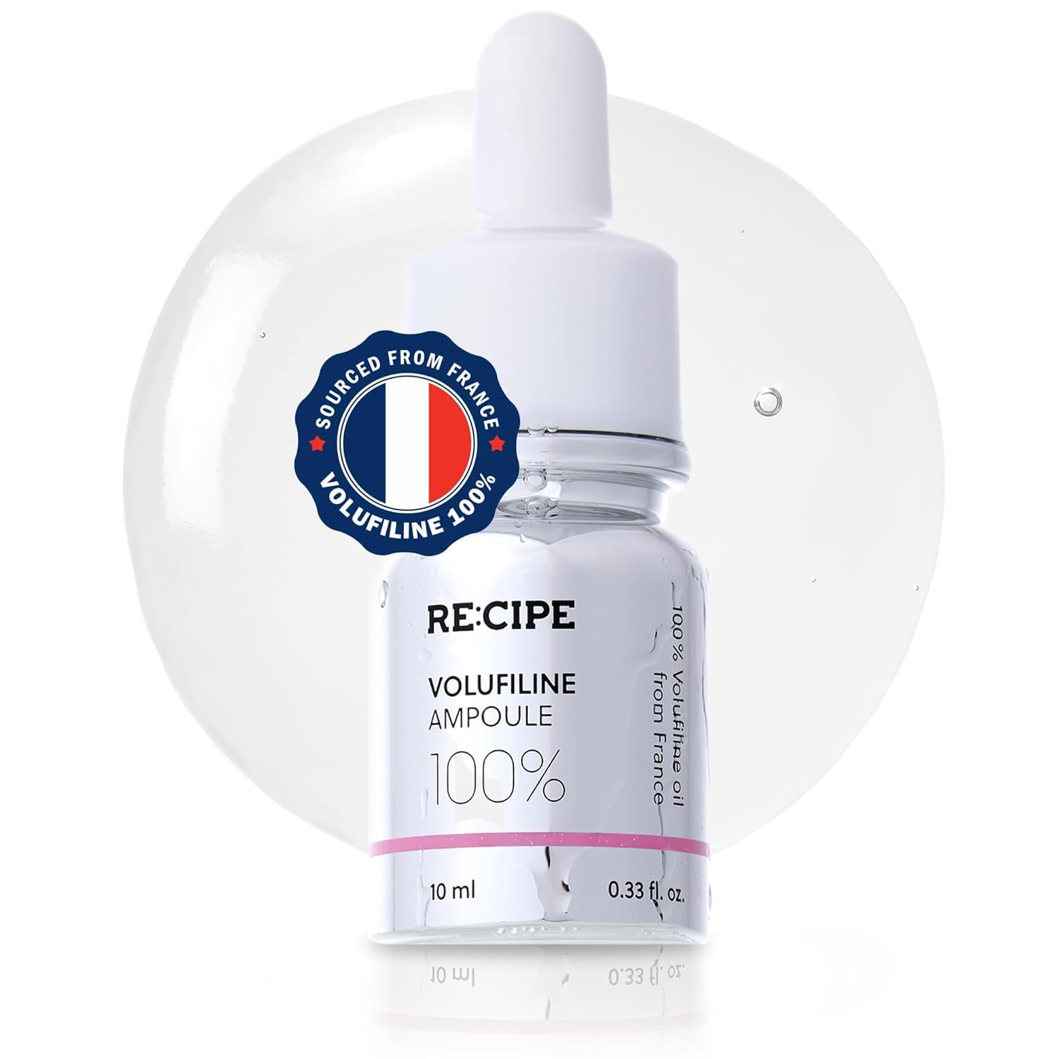 Aperçu de l'ampoule Volufiline RE:CIPE avec pipette pour dosage précis.