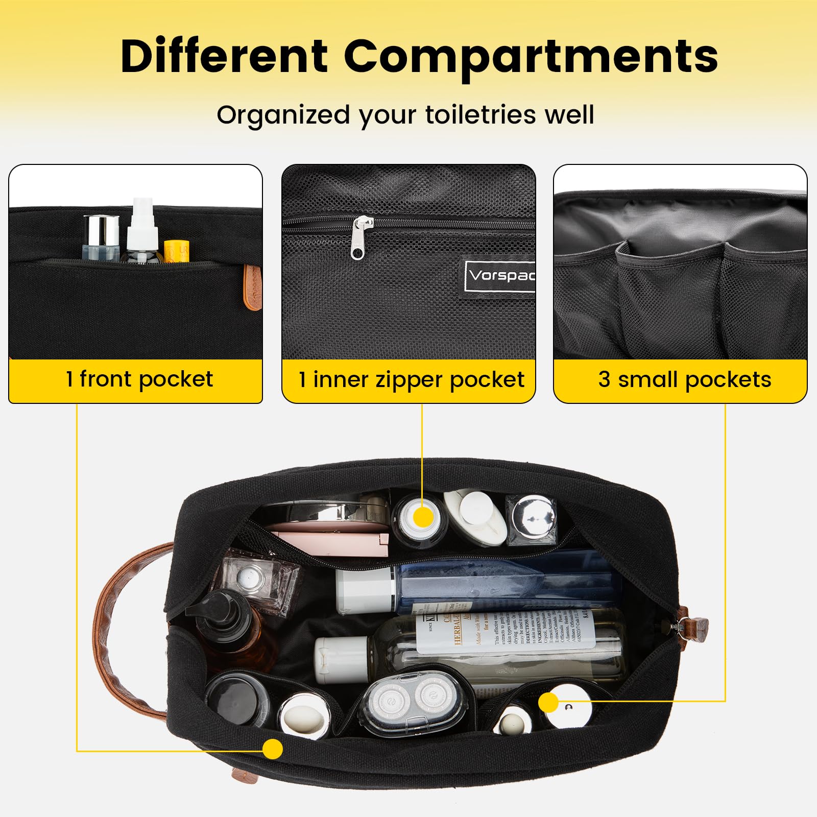 Vorspack sac de toilettes avec organisation interne pour garder les accessoires séparés.