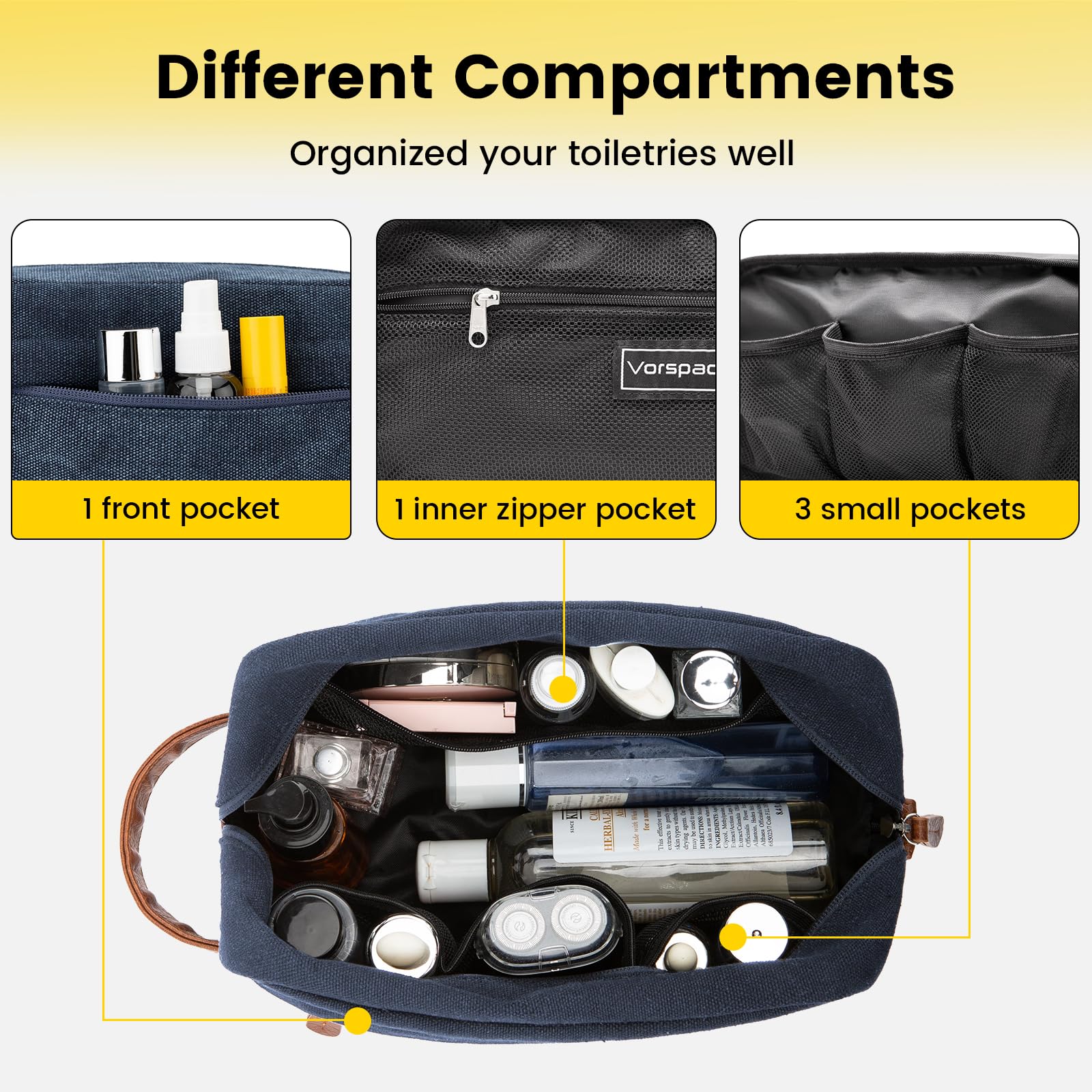 Vorspack trousse de toilette avec poignée en cuir renforcé pour le transport