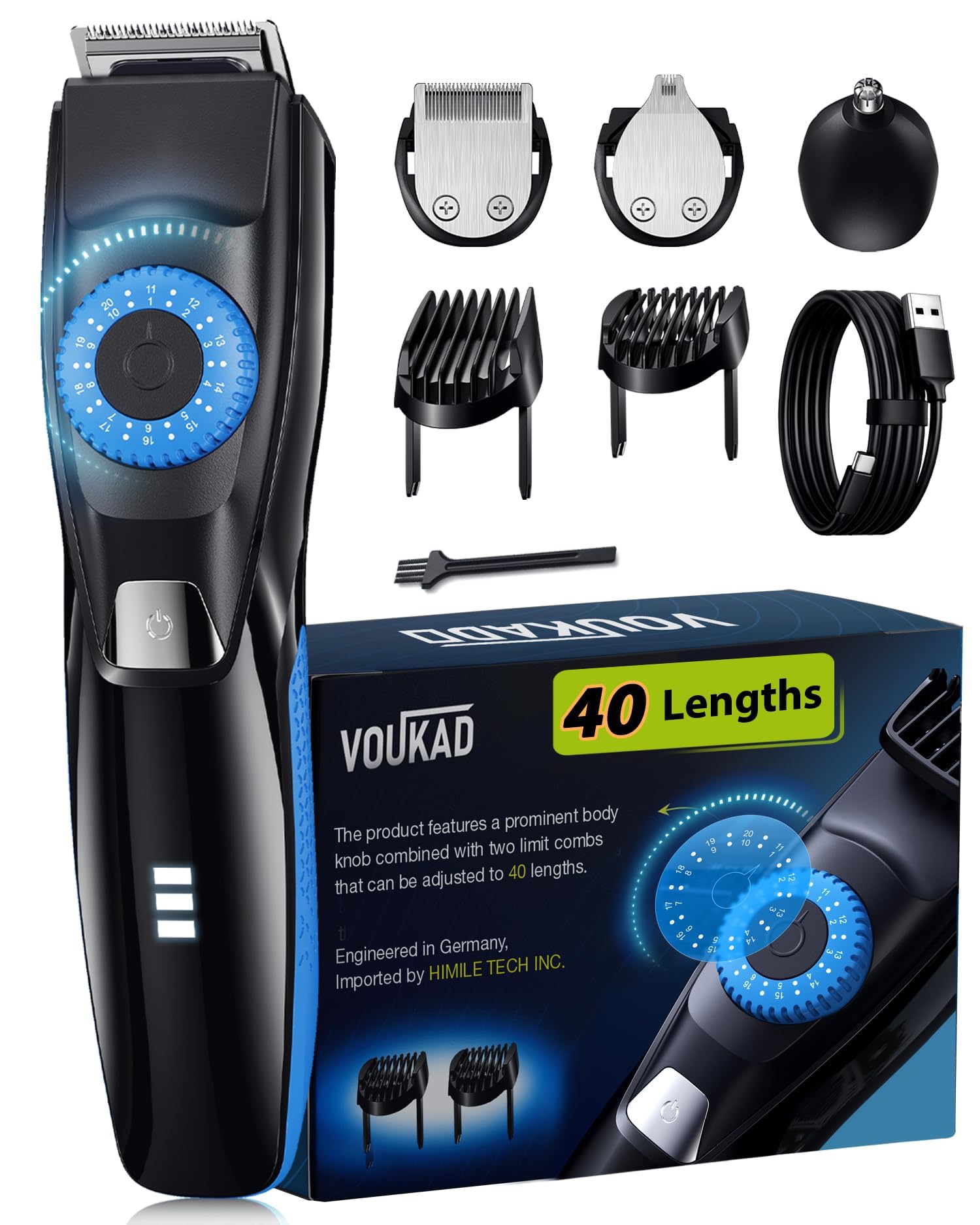 Tondeuse Voukad barbe prête pour l’autonomie et les sessions sans fil.