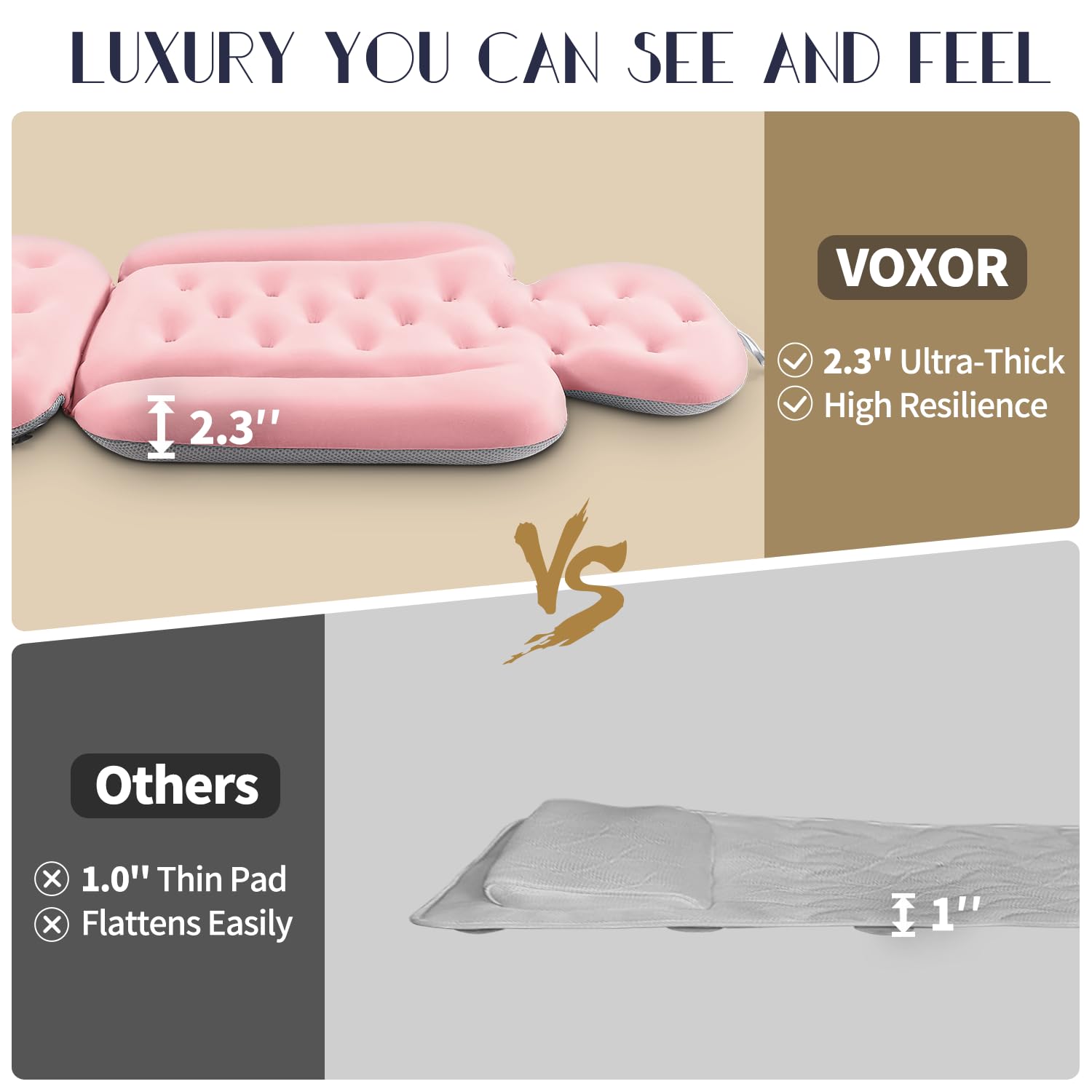 VOXOR oreiller bain corporel rose, bas avec 160 ventouses pour adhérence fiable.