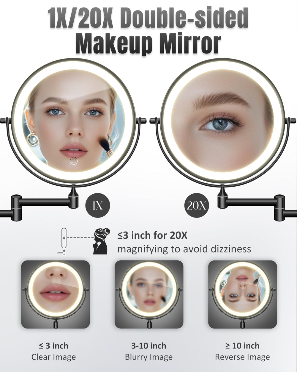 Miroir vpu double face 1x et 20x pour vues globales et détails.