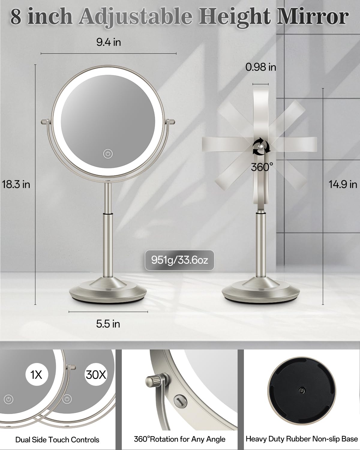 Pied anti derapant du miroir vpu assurant stabilité