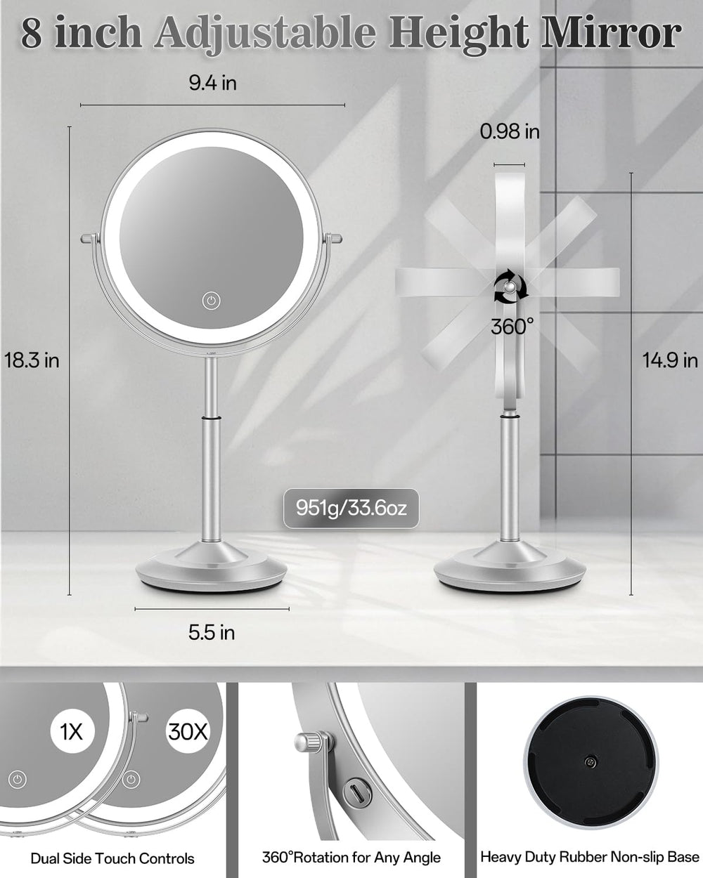 Design en métal du miroir VPU élégant et durable