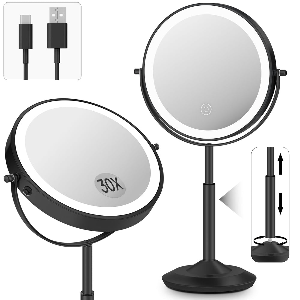 Miroir vpu avec lumière montre 1x et 30x pour un maquillage précis