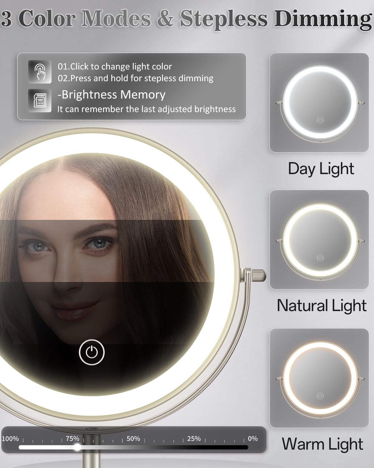 Miroir vpu lumière triple couleur pour adapter chaque look