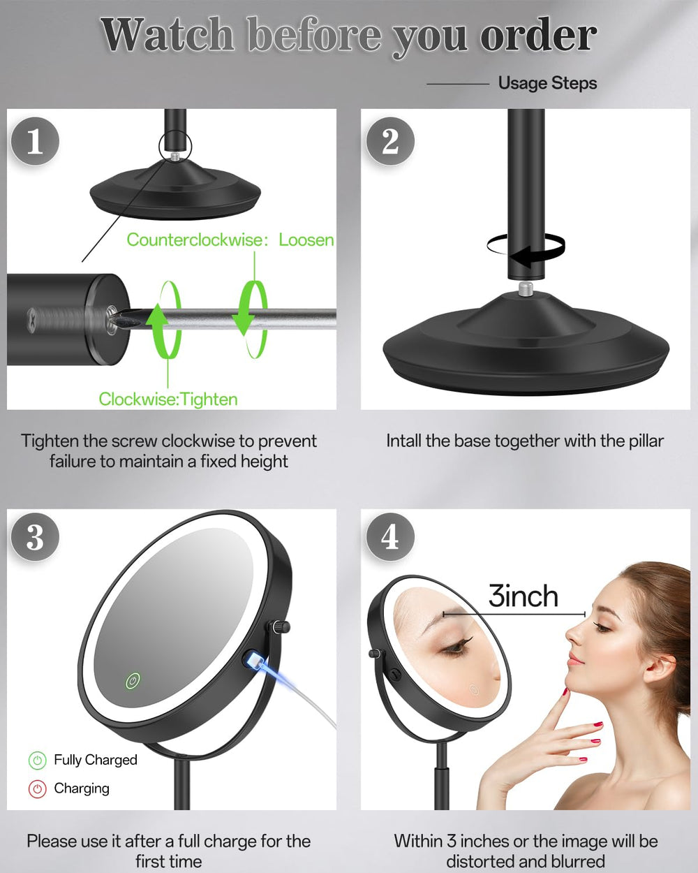 Miroir vpu à double face utile pour maquillage délicat et retouches