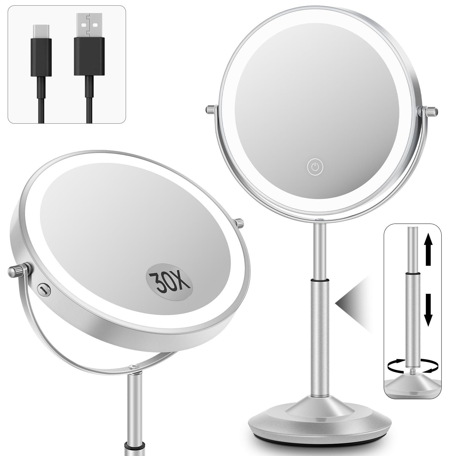 Miroir VPU à double face avec lumière pour un maquillage précis