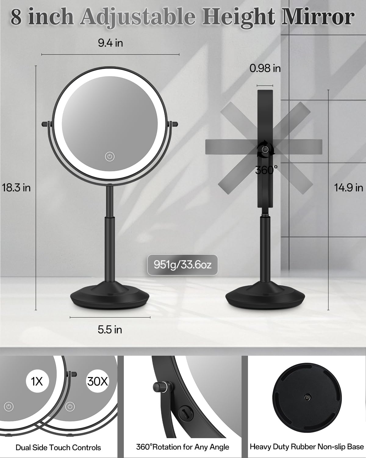 Miroir vpu contrôle tactile et réglage continu de l intensité