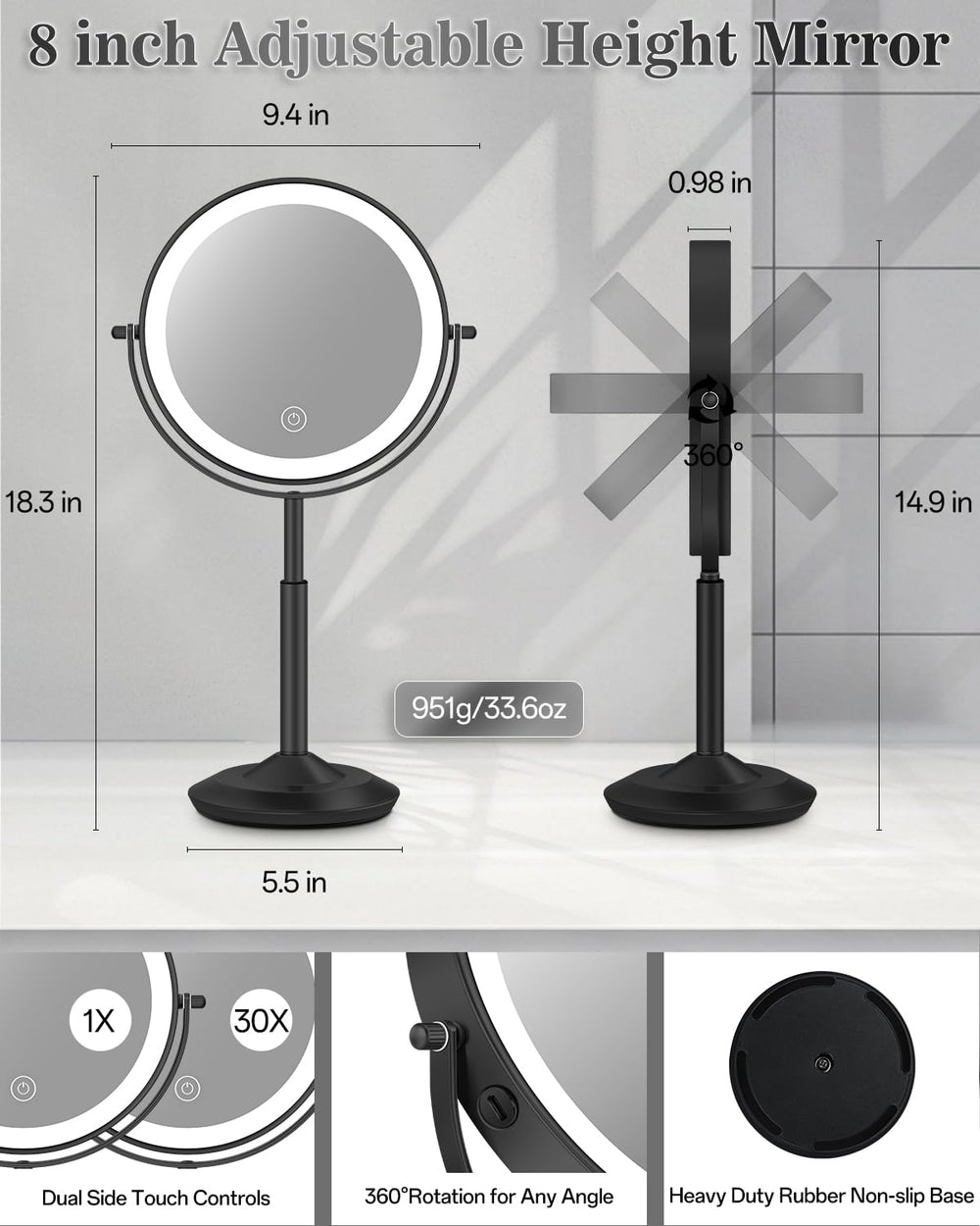 Miroir vpu contrôle tactile et réglage continu de l intensité