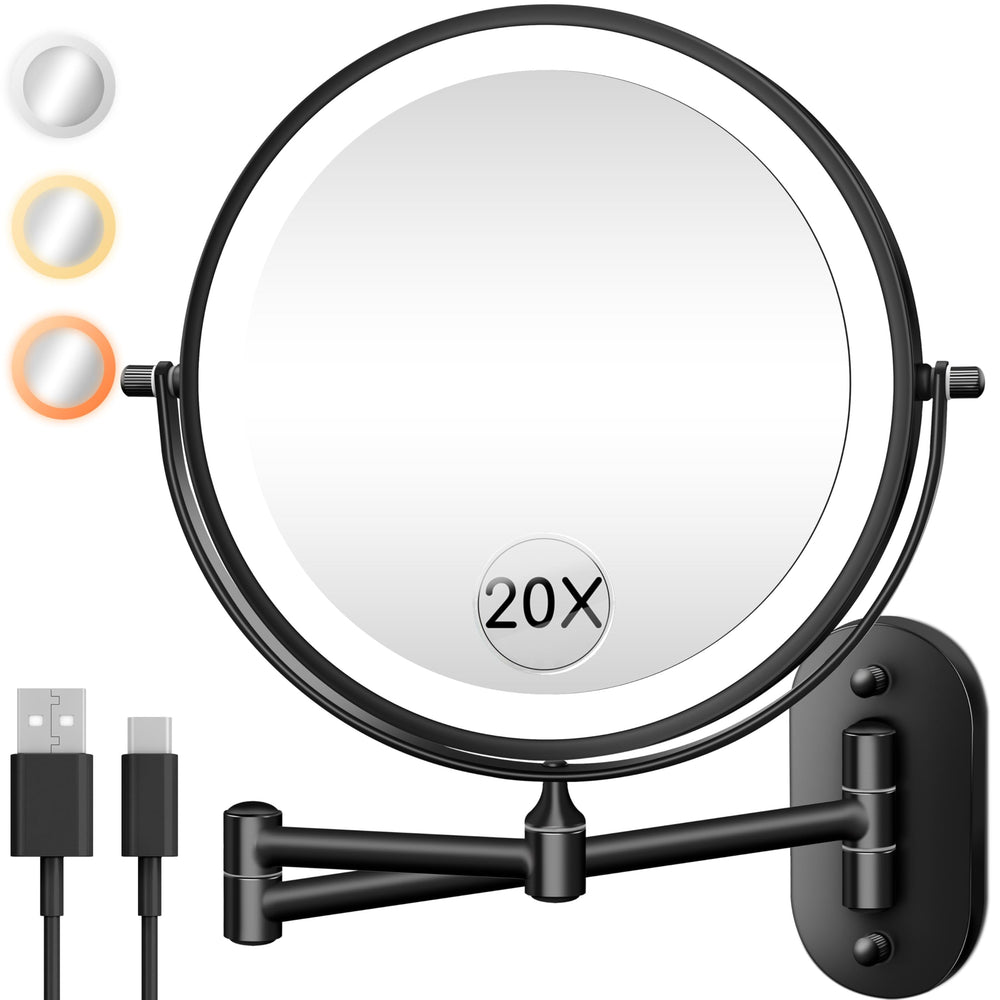 Miroir vpu mural 8 pouces avec éclairage intégré pour maquillage.