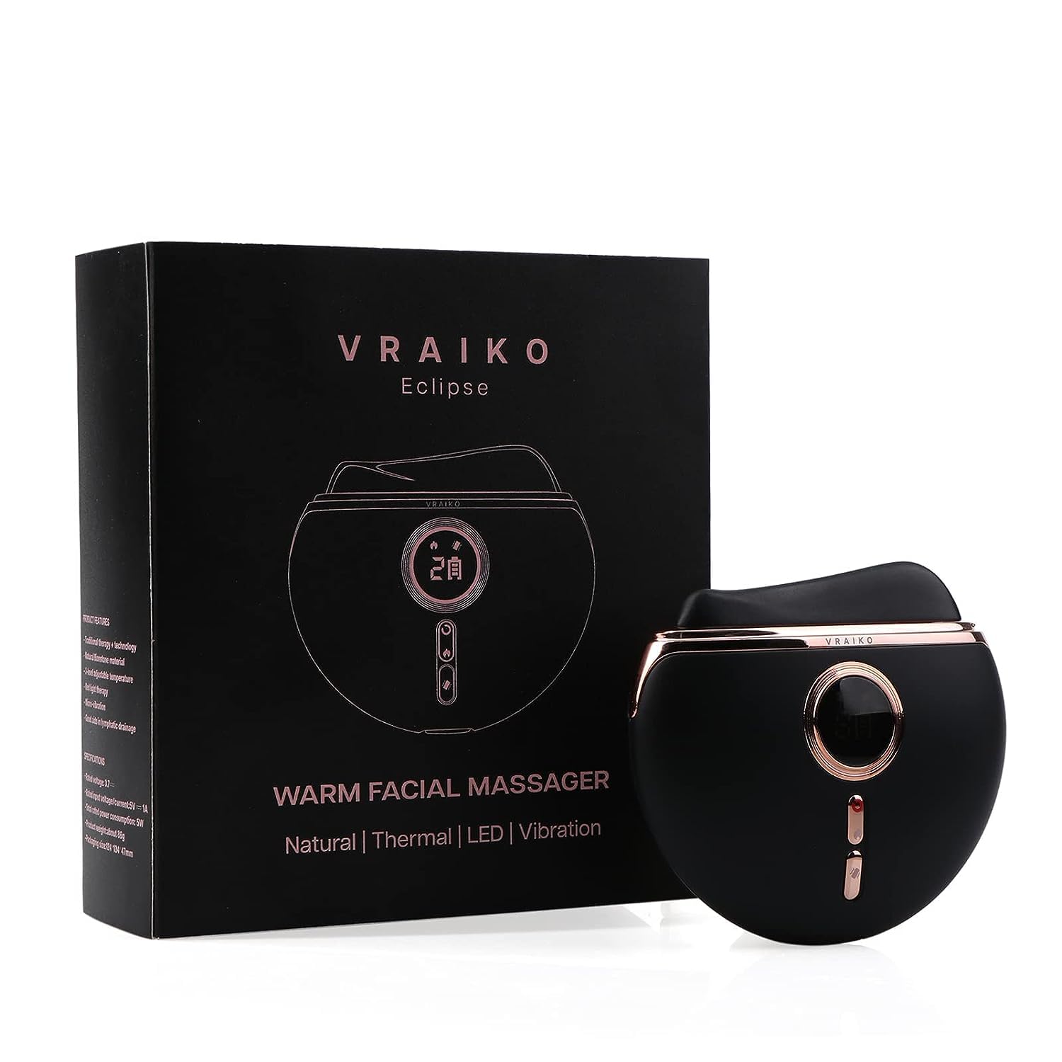 VRAIKO Eclipse Gua Sha Accessoires — emballage élégant et rangement pratique.