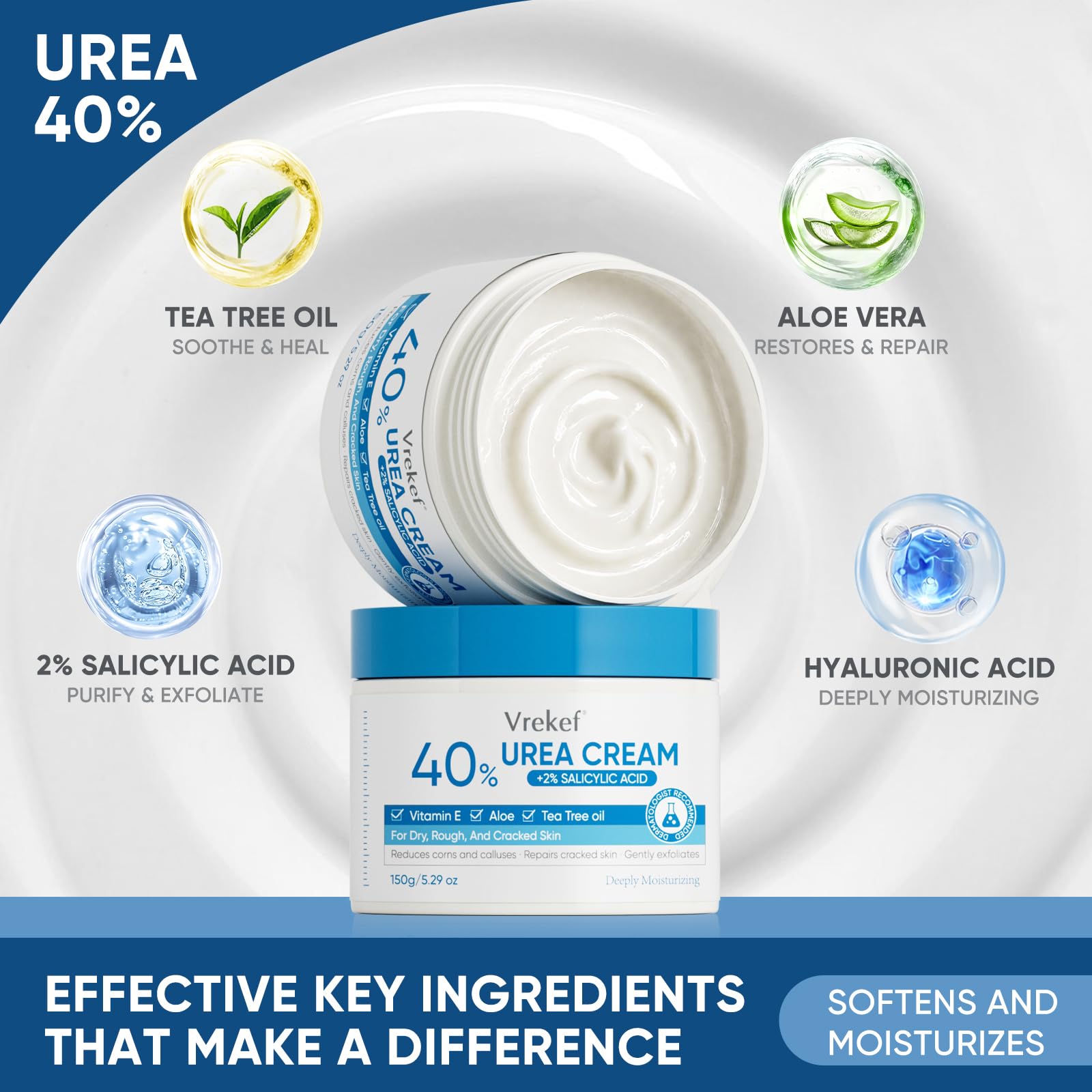 VREKEF Crème Urea 40% exfoliation douce pour callosités et rugosité