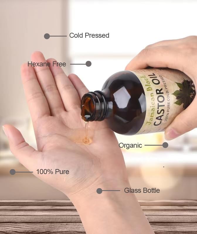 VRJEUGO huile ricin noire appliquée sur cuir chevelu pour brillance.