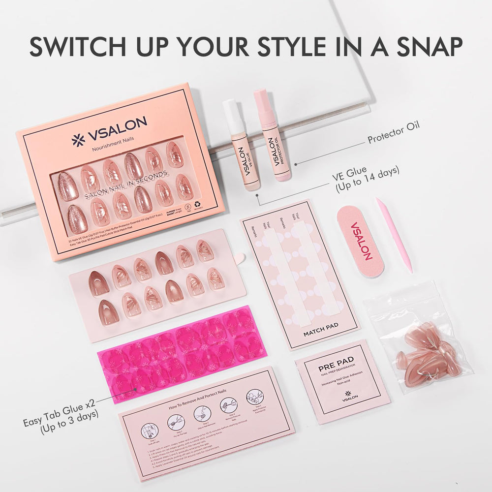 Coffret cadeau Valentine VSALON avec ongles réutilisables et soin inclus.