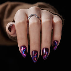 VSALON ongles adhésifs bleu et rose avec œil-de-chat, design scintillant pour soirée.