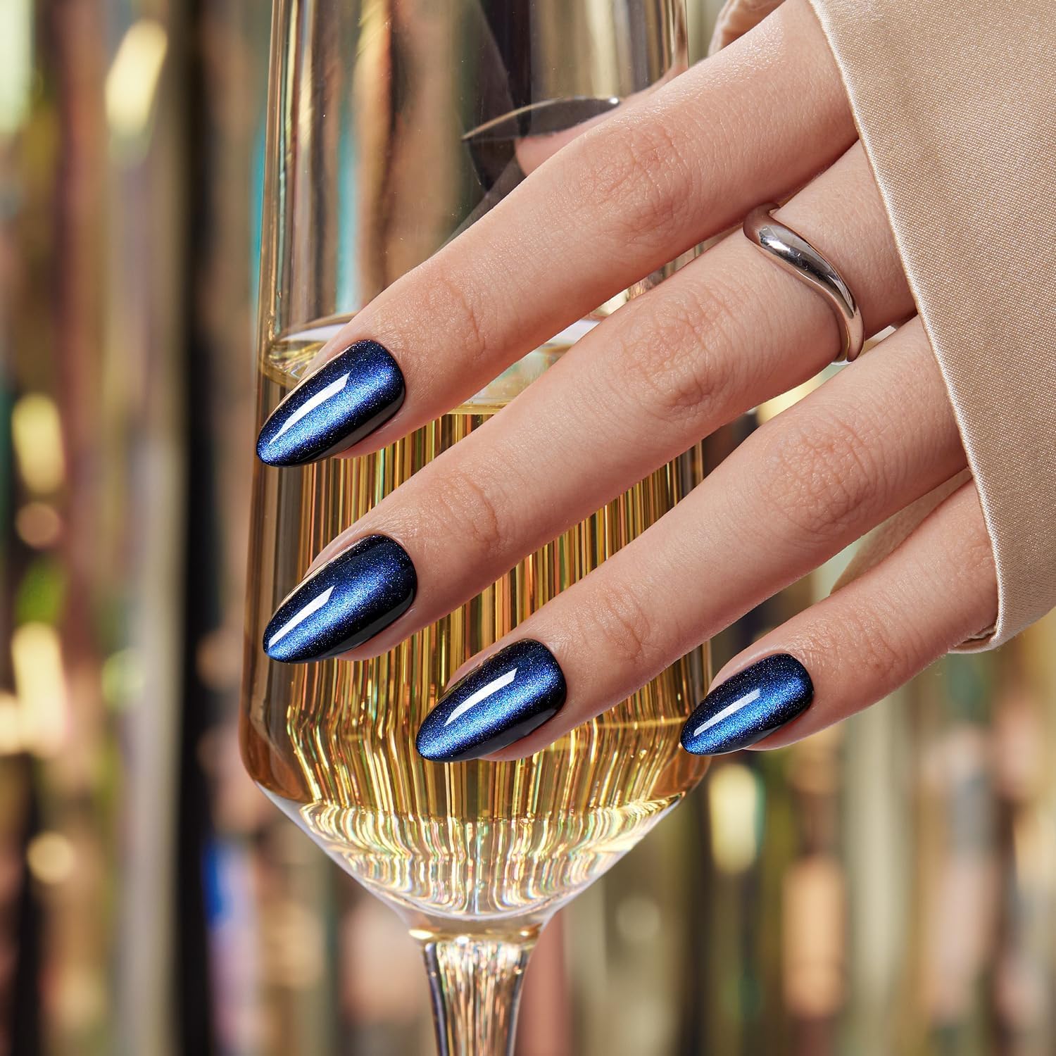 VSALON onglets bleu oeil de chat brillant, finition haut brillant
