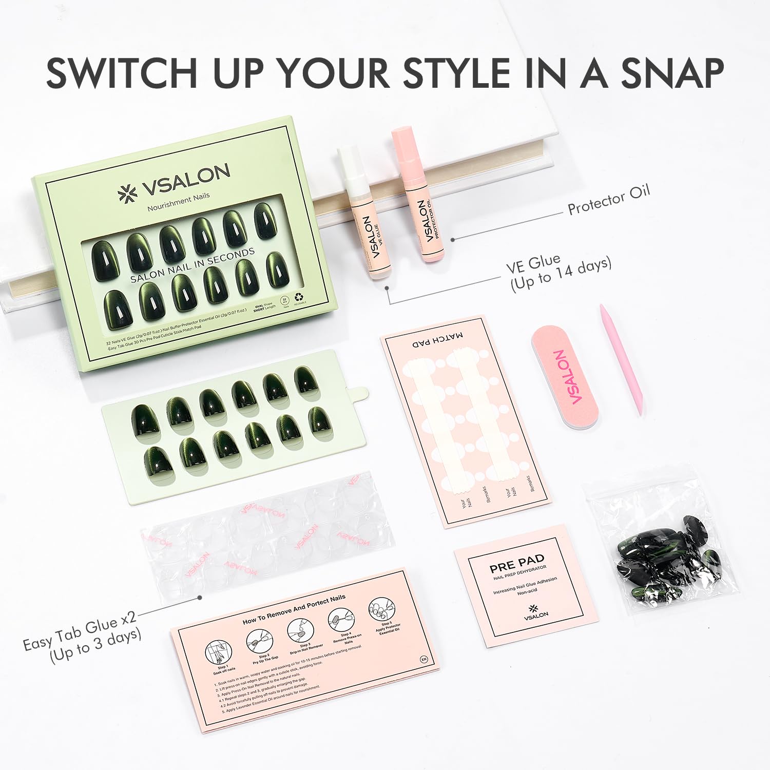 Ongles réutilisables avec colle et huile cuticule.