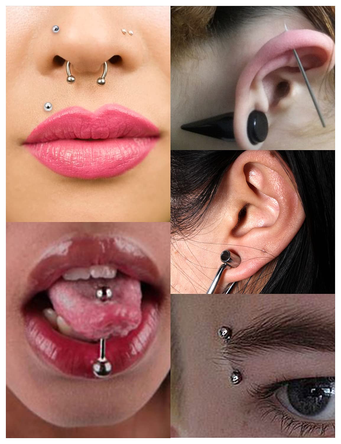 Aiguilles piercing 16G Vsnnsns, polyvalentes pour divers bijoux et zones.