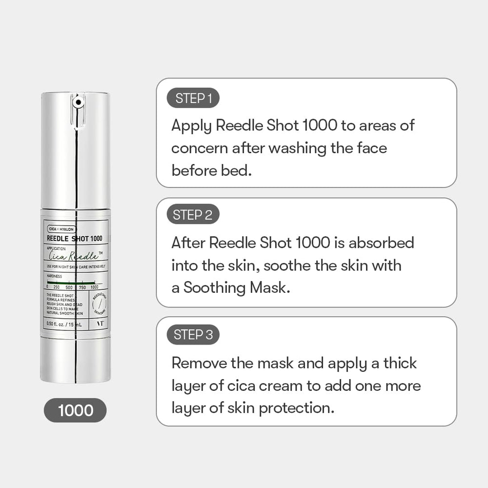 VT COSMETICS CICA Reedle Shot 1000 Essence, application douce pour une absorption rapide.