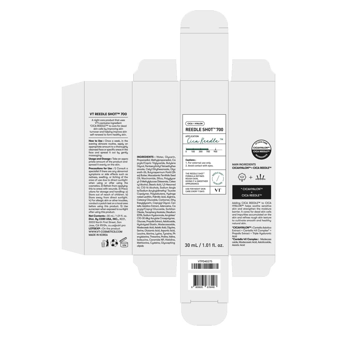 VT COSMETICS CICA Reedle Shot 700 — Formule adaptée aux peaux sensibles.