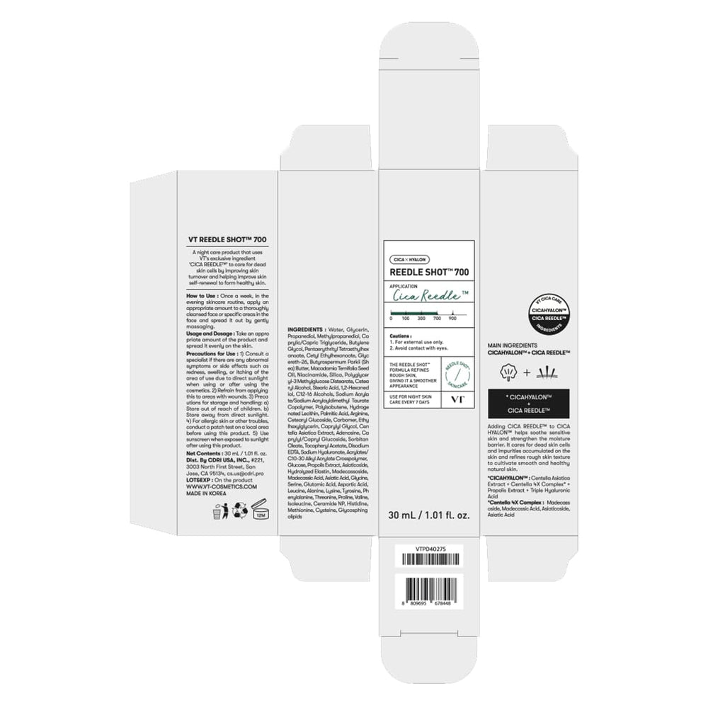 VT COSMETICS CICA Reedle Shot 700 — Formule adaptée aux peaux sensibles.