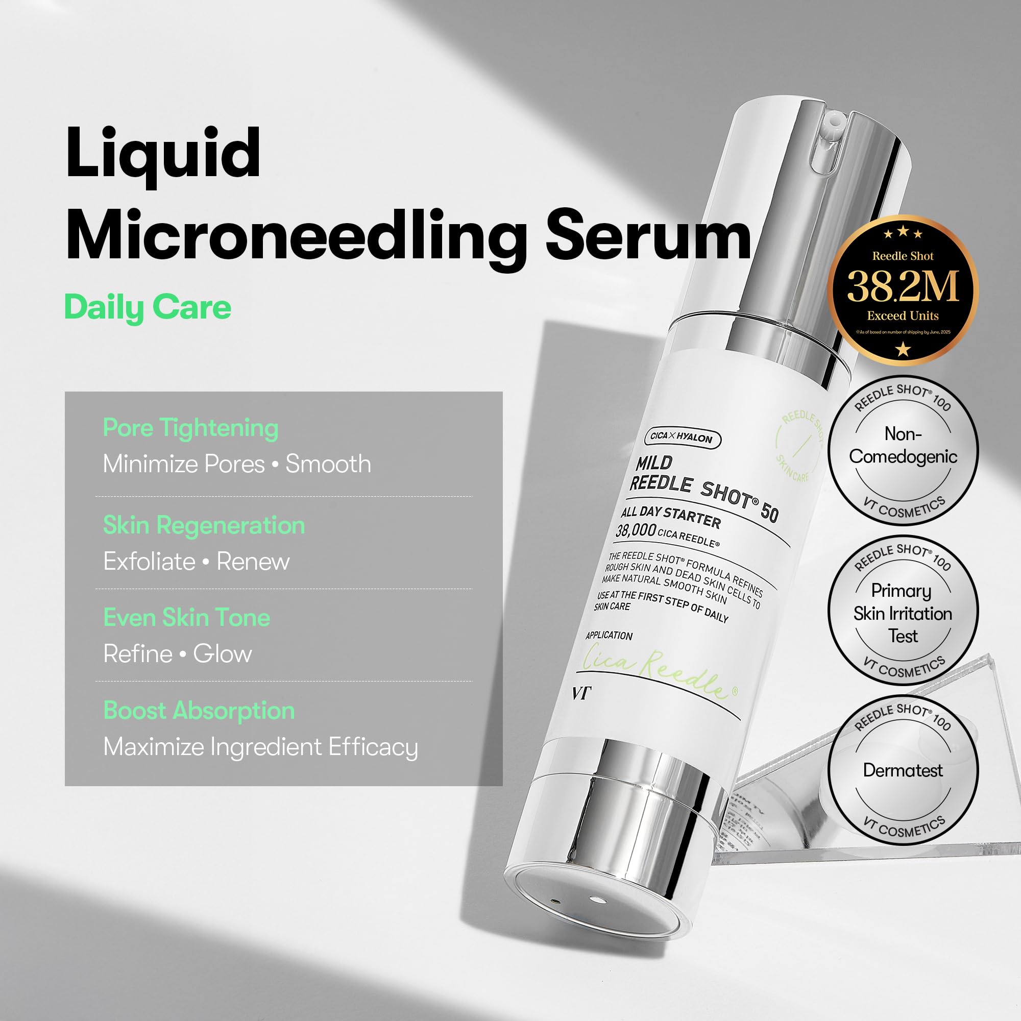 Texture sérum Reedle Shot qui montre une exfoliation douce et efficace.