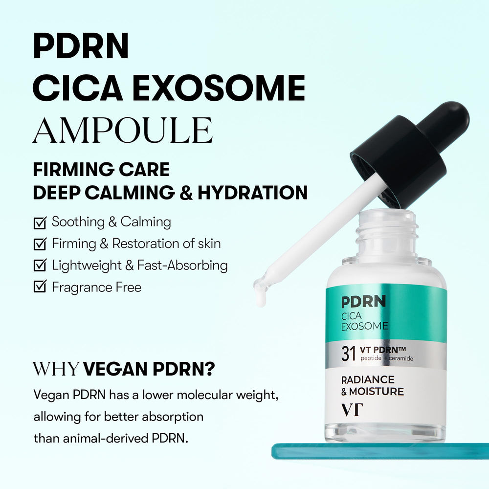 VT COSMETICS PDRN Cica Exosome Ampoule offre texture légère et absorption rapide
