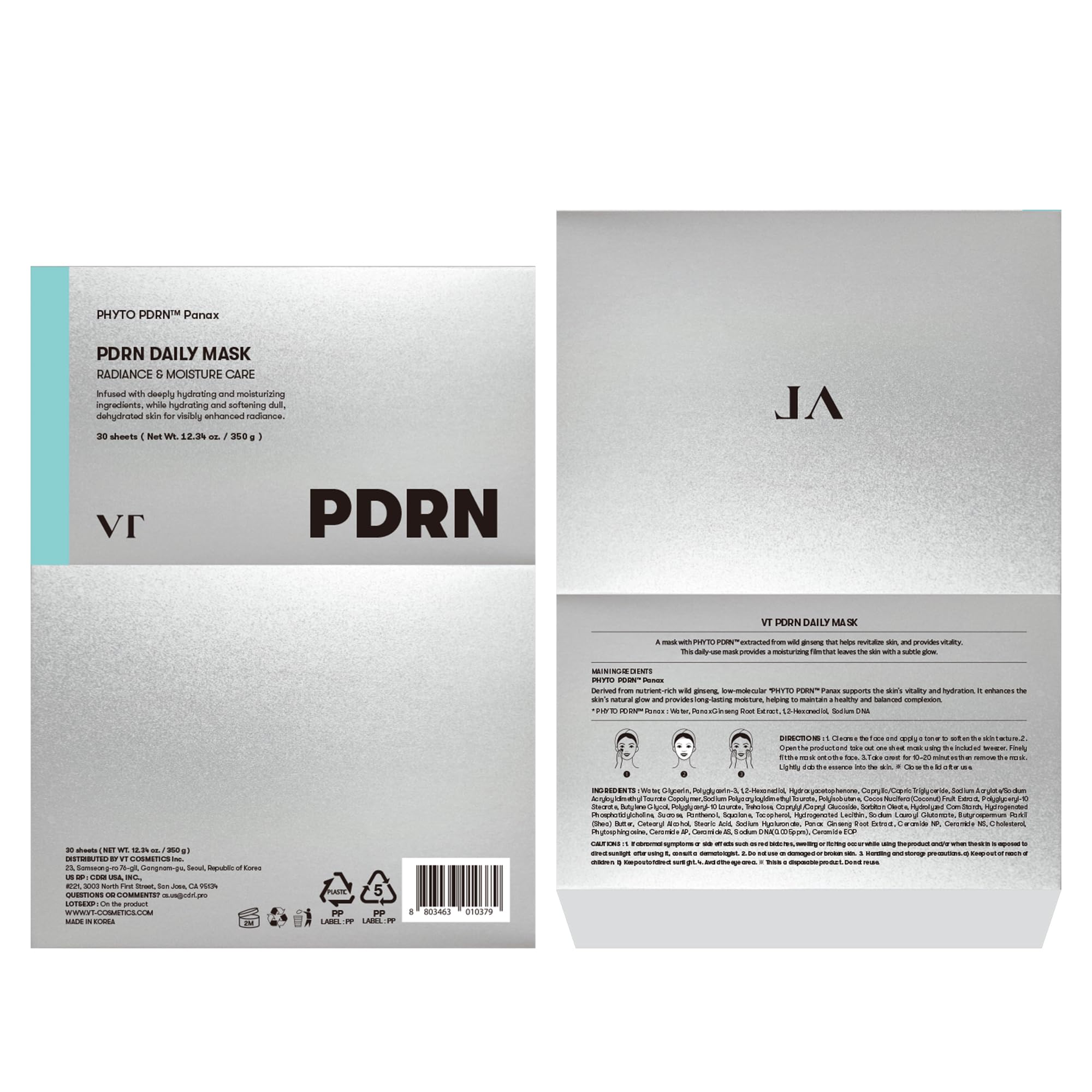 VT COSMETICS PDRN Daily Mask fibres douces adaptées aux peaux sensibles pour douceur instantanée