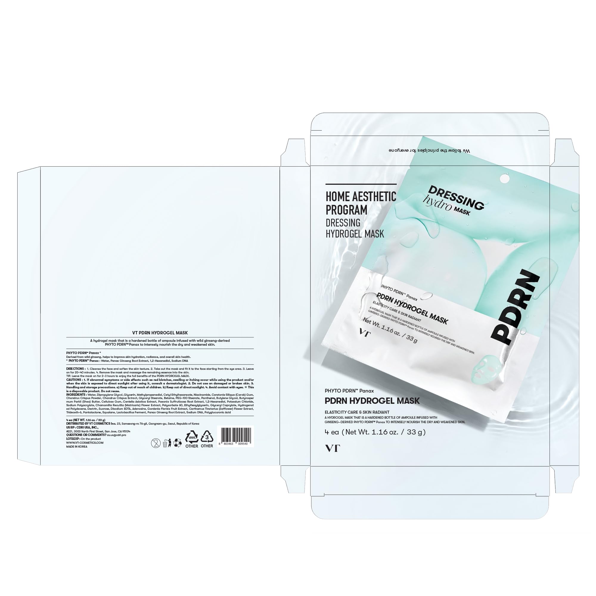 VT COSMETICS PDRN Hydrogel Coffret 4 masques : soin vegan partagé.