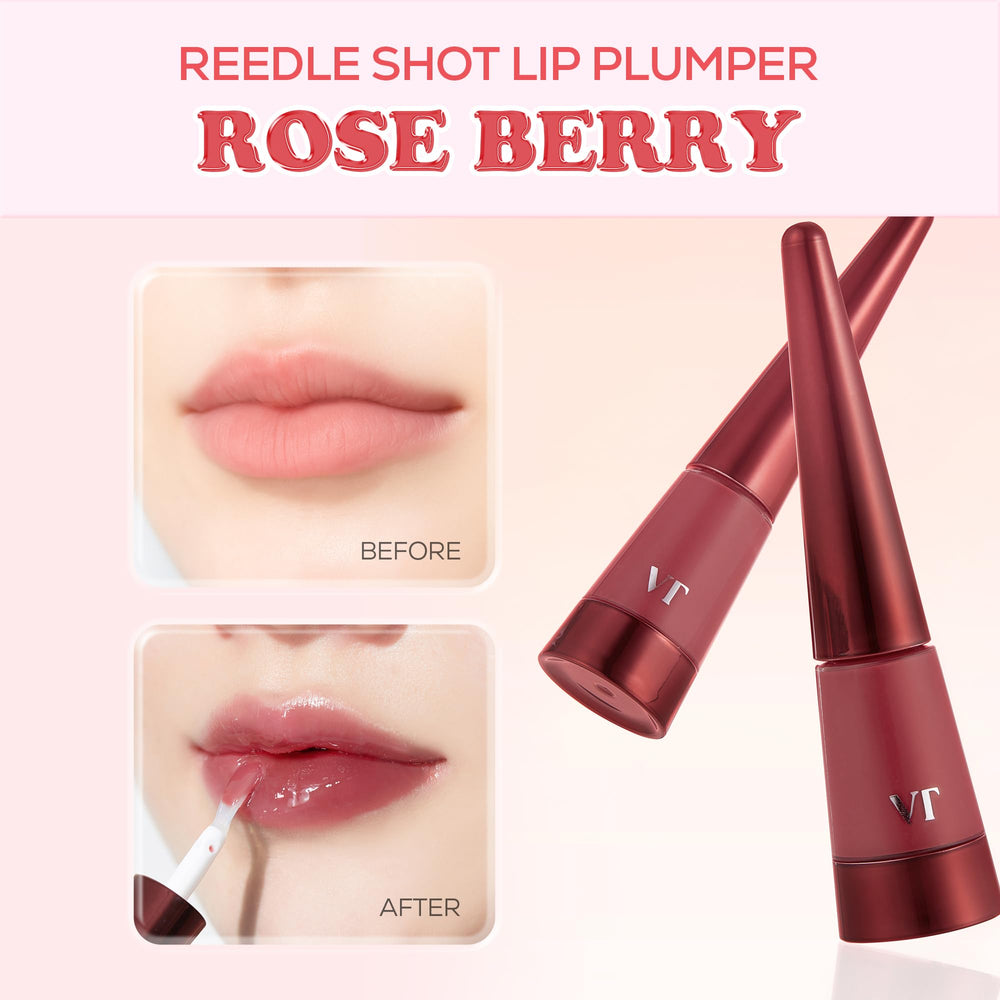 VT COSMETICS Reedle Shot brillance lèvres Rose Berry, application fluide et fini non collant.