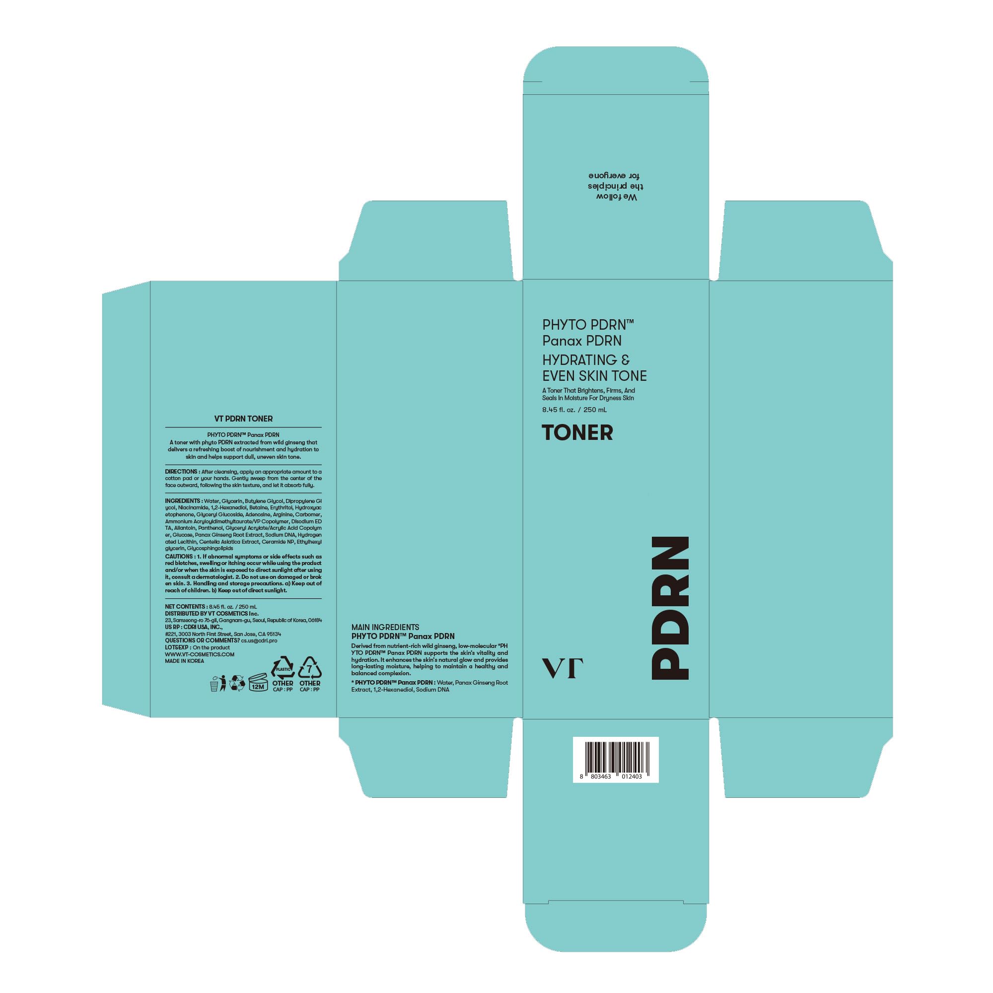 VT COSMETICS Toner – formulation sans parfum adaptée à tous types de peau.