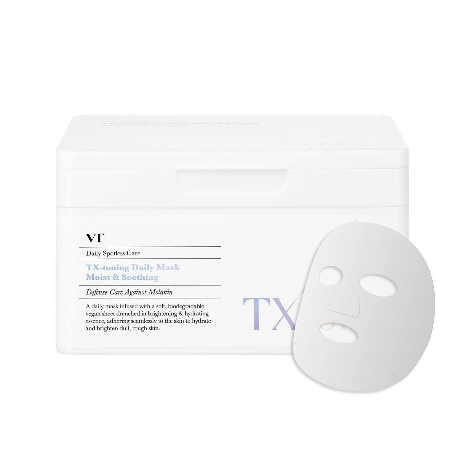 VT COSMETICS TX Toning Daily Mask – emballage élégant pour une routine simple.