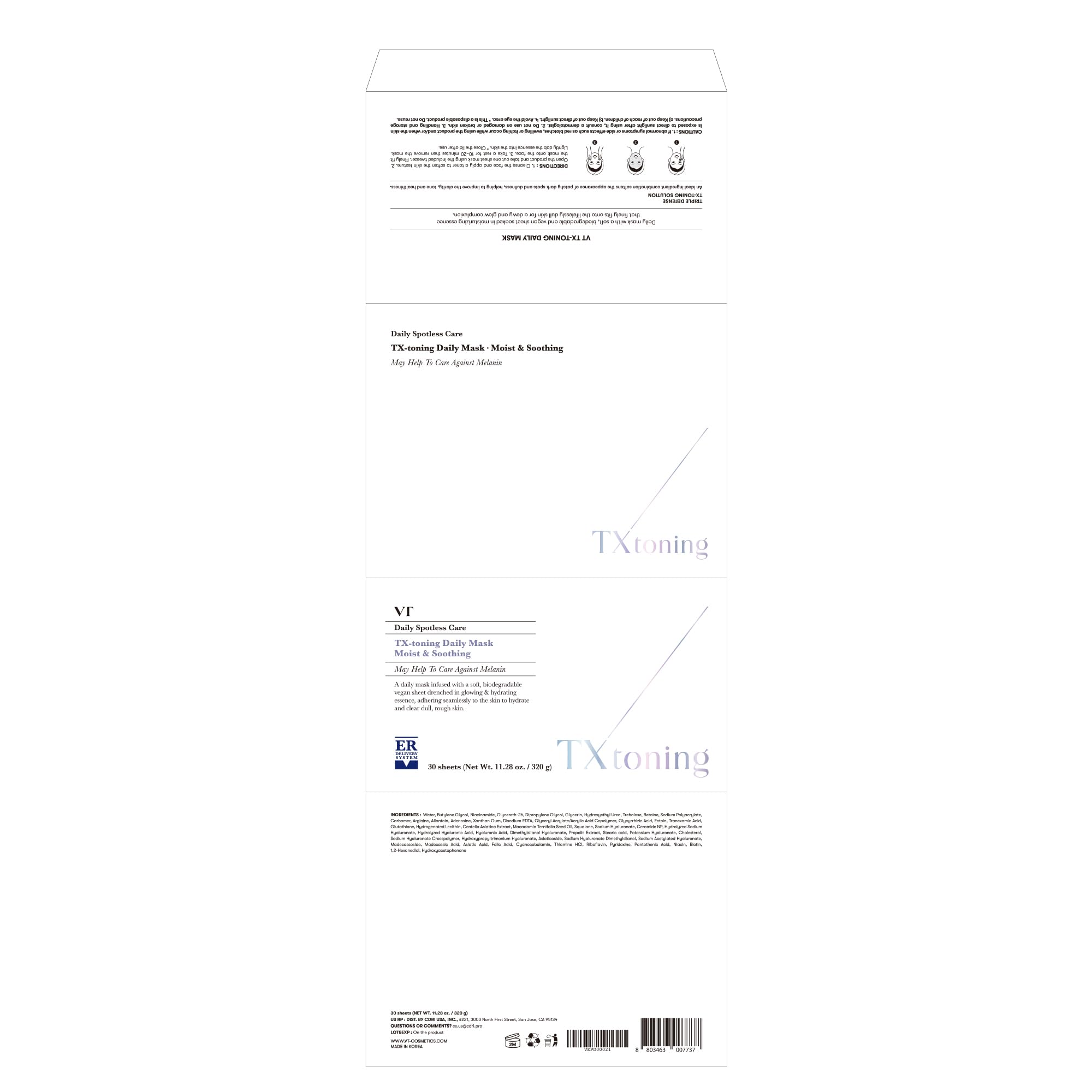 Soin quotidien VT COSMETICS TX Toning Daily Mask pour une peau équilibrée.
